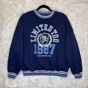 Limited Too Navy Blue Varsity 1987 Striped Crewneck Youth XL Fits Oversized